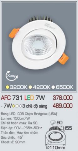  Đèn led âm trần anfaco afc 731 led 7w 