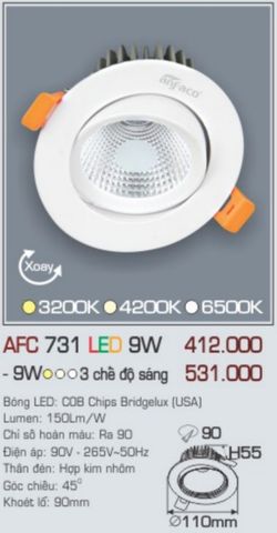  Đèn led âm trần anfaco afc 731 led 9w 