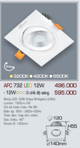  Đèn led âm trần anfaco afc 732 led 12w 