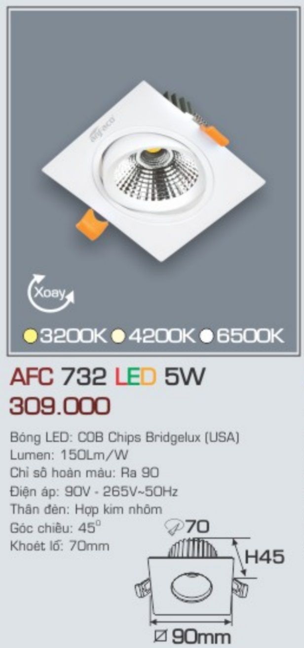 Đèn led âm trần anfaco afc 732 led 5w