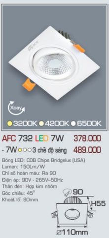  Đèn led âm trần anfaco afc 732 led 7w 