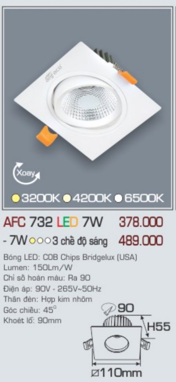 Đèn led âm trần anfaco afc 732 led 7w