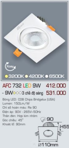  Đèn led âm trần anfaco afc 732 led 9w 