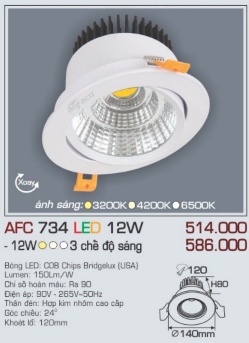 Đèn led âm trần anfaco afc 734 led 12w