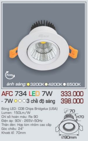  Đèn led âm trần anfaco afc 734 led 7w 