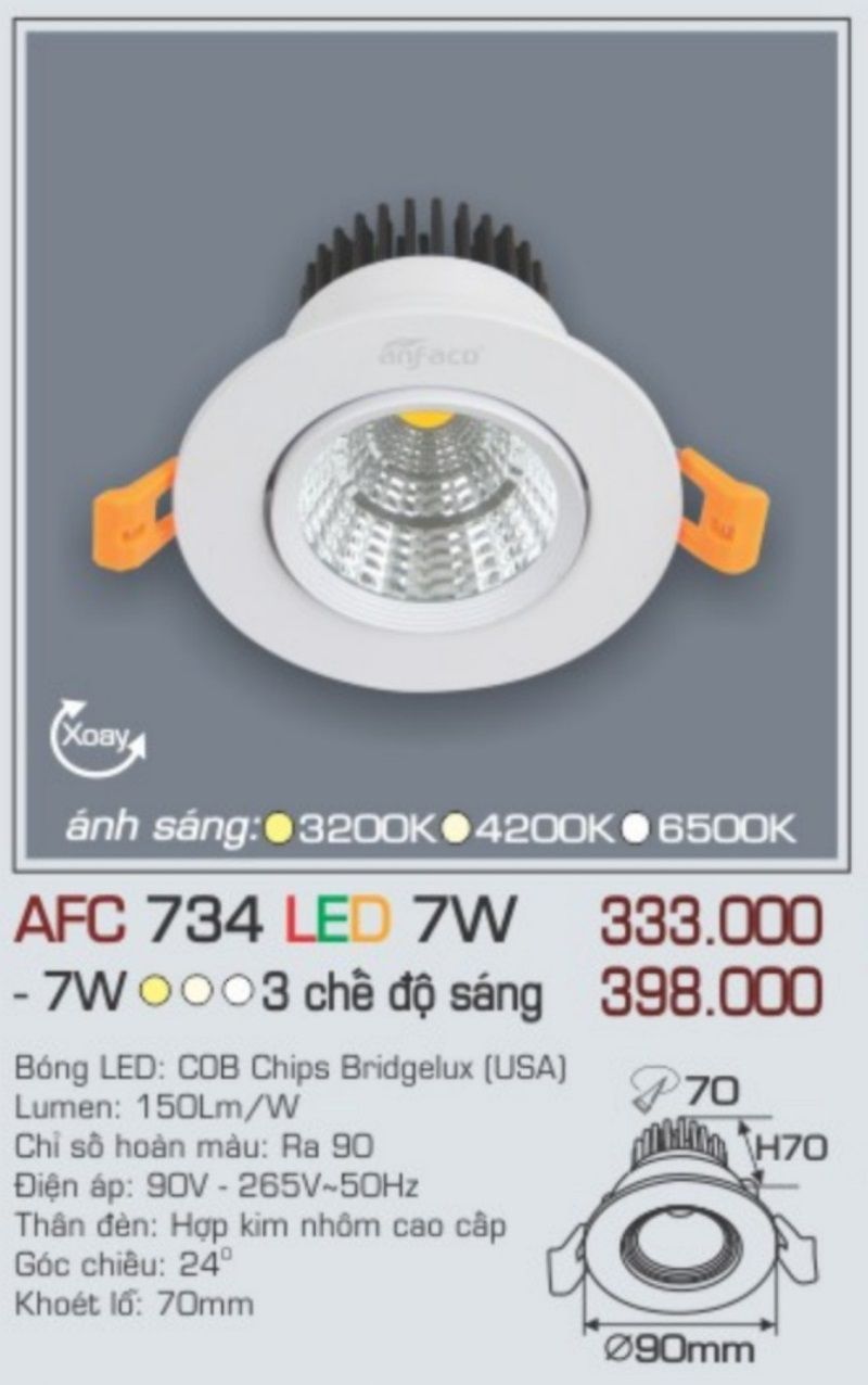 Đèn led âm trần anfaco afc 734 led 7w