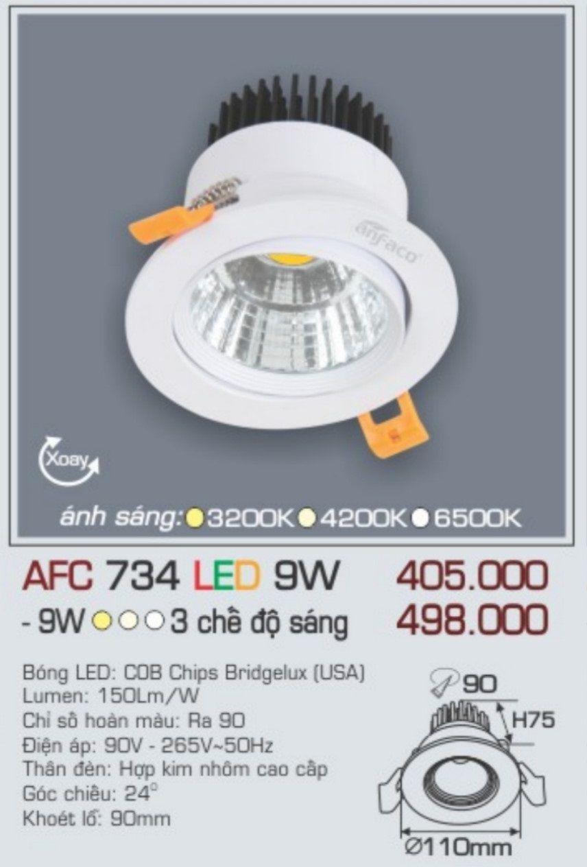 Đèn led âm trần anfaco afc 734 led 9w