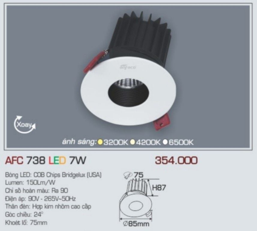 Đèn led âm trần anfaco afc 738 led 7w