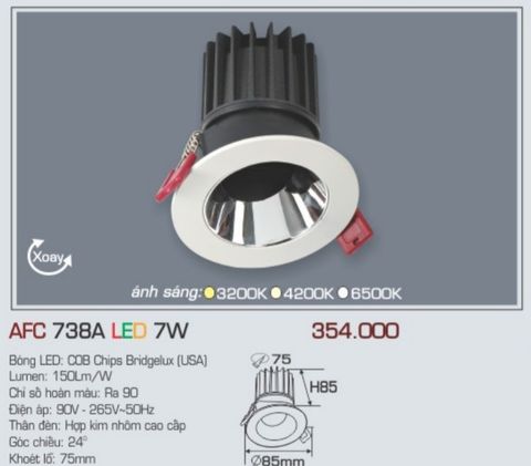  Đèn led âm trần anfaco afc 738a led 7w 