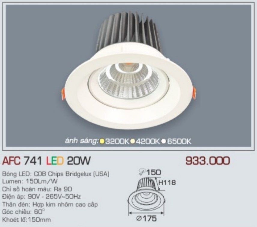 Đèn led âm trần anfaco afc 741 led 20w