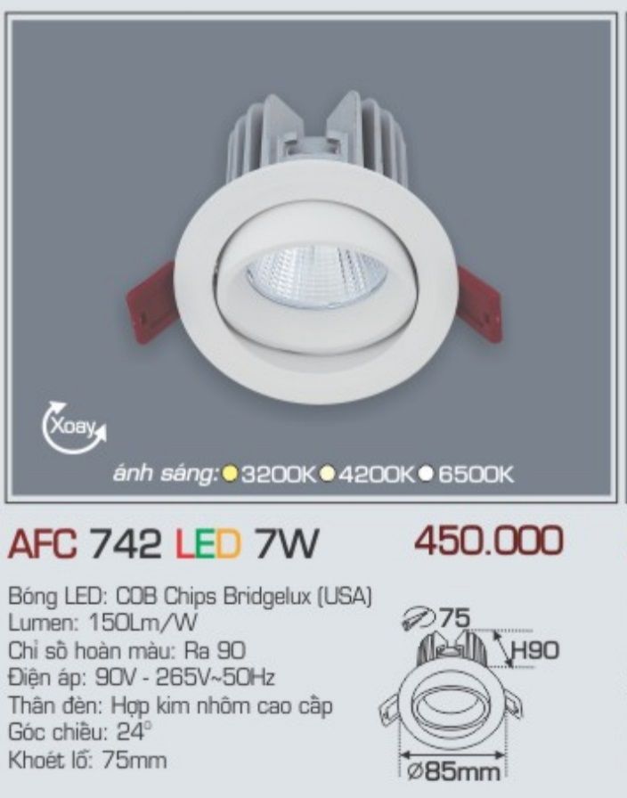 Đèn led âm trần anfaco afc 742 led 7w