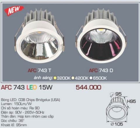  Đèn led âm trần anfaco afc 743 led 15w 