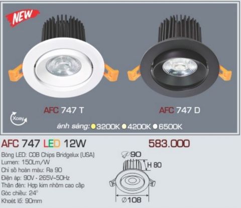  Đèn led âm trần anfaco afc 747 led 12w 