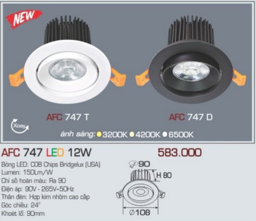 Đèn led âm trần anfaco afc 747 led 12w