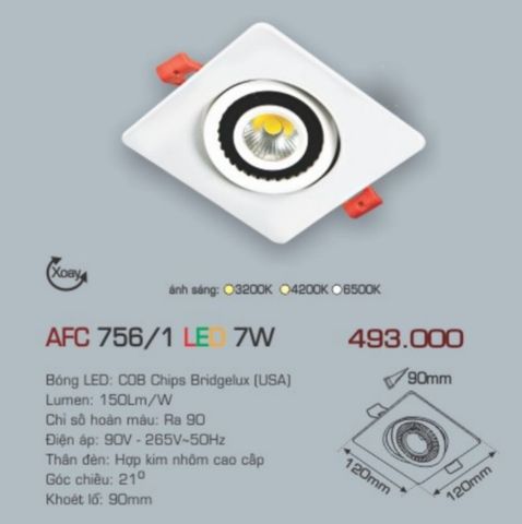  Đèn led âm trần anfaco afc 756 led 7w 