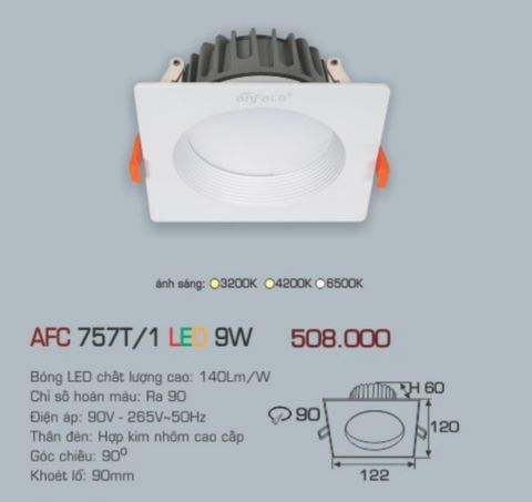  Đèn led âm trần anfaco afc 7571t led 9w 