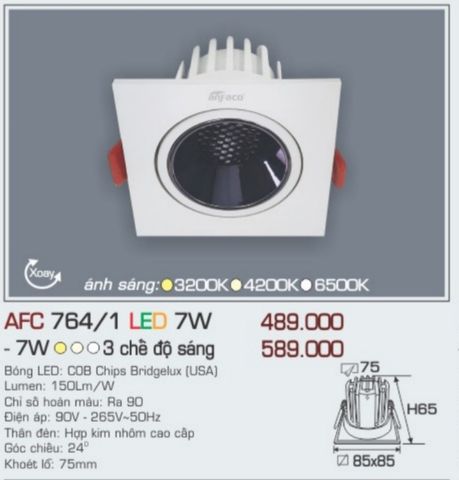  Đèn led âm trần anfaco afc 7641 led 7w 