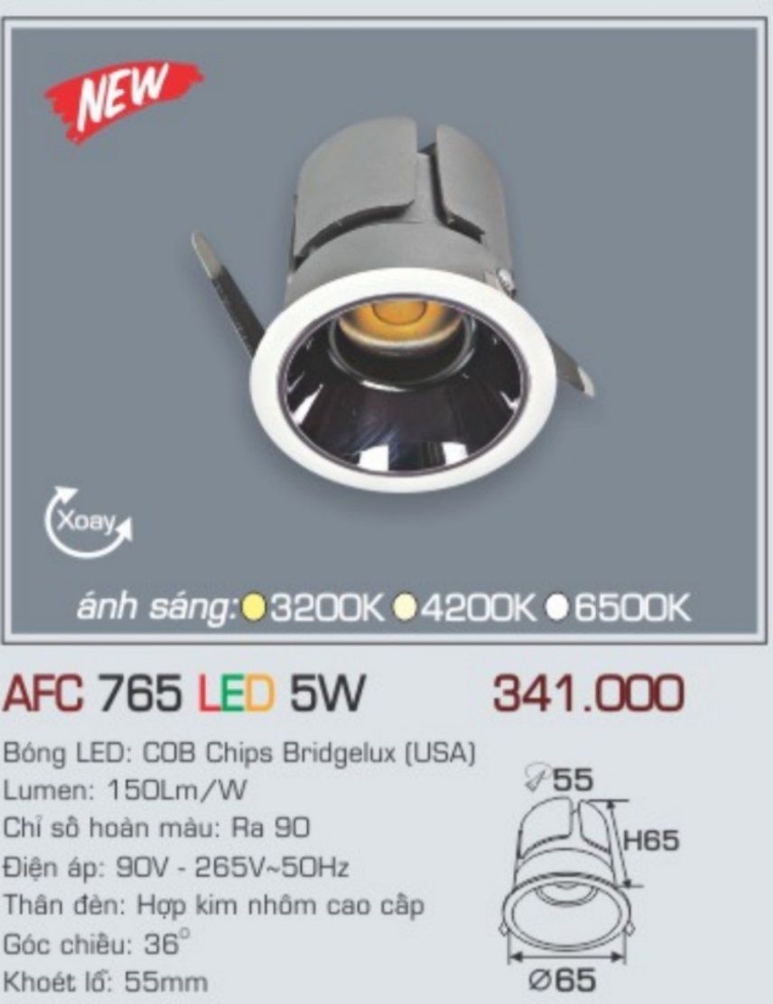 Đèn led âm trần anfaco afc 765 led 5w