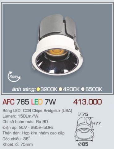  Đèn led âm trần anfaco afc 765 led 7w 