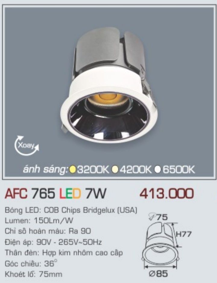 Đèn led âm trần anfaco afc 765 led 7w