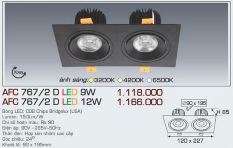  Đèn led âm trần anfaco afc 7672d led 9w 12w 