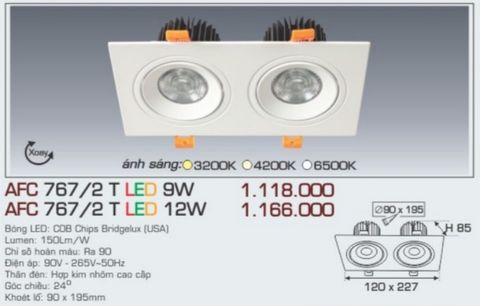  Đèn led âm trần anfaco afc 7672t led 9w 12w 