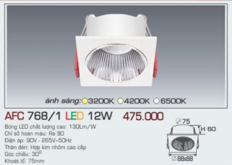  Đèn led âm trần anfaco afc 7681 led 12w 