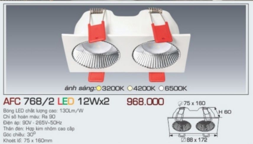 Đèn led âm trần anfaco afc 7682 led 12w x 2