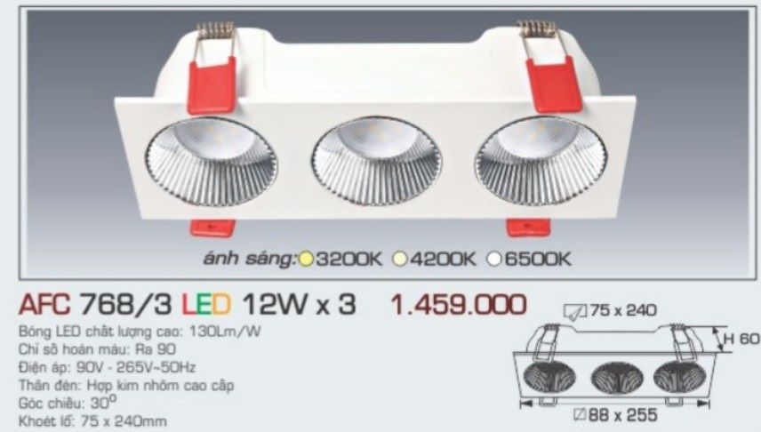 Đèn led âm trần anfaco afc 7683 led 12w x 3