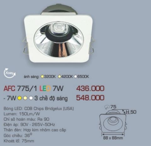  Đèn led âm trần anfaco afc 7751 led 7w 