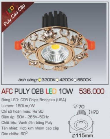  Đèn led âm trần anfaco afc puly 02b led 10w 