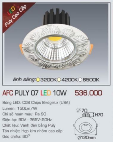  Đèn led âm trần anfaco afc puly 07 led 10w 