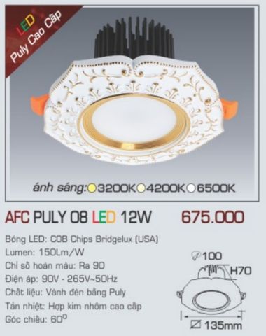  Đèn led âm trần anfaco afc puly 08 led 12w 