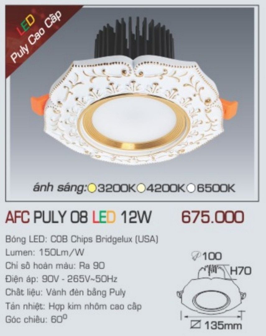 Đèn led âm trần anfaco afc puly 08 led 12w