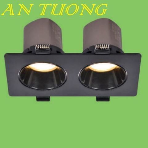  đèn led âm trần chiếu điểm đôi 2x7w, viền đen, thân đen, vỏ đen 