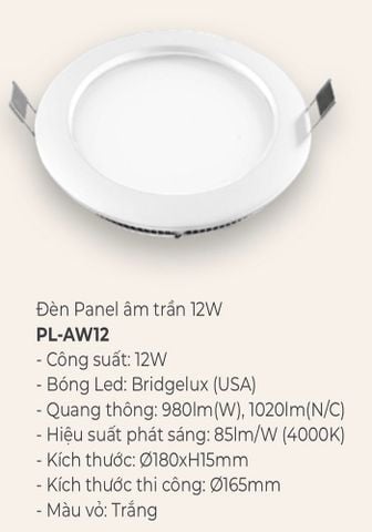  Đèn led âm trần vinaled 12w PL AW12 