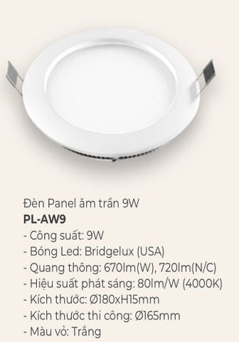  Đèn led âm trần vinaled 9w PL AW9 