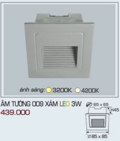  ĐÈN LED ÂM TƯỜNG ANFACO ÂM TƯỜNG 009 XÁM LED 3W 