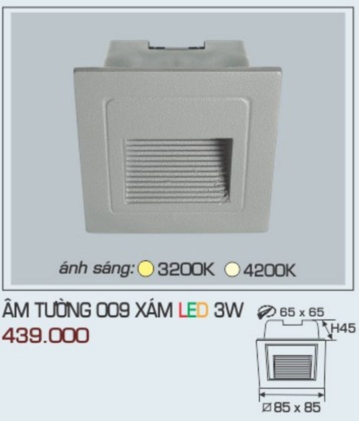 ĐÈN LED ÂM TƯỜNG ANFACO ÂM TƯỜNG 009 XÁM LED 3W