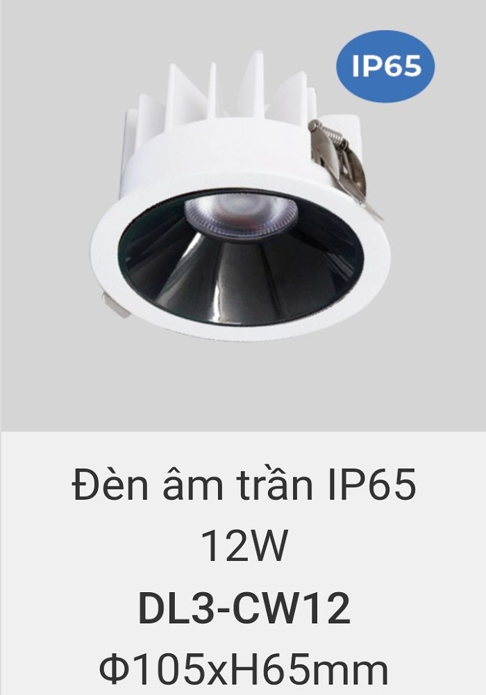 Đèn led downlight âm trần IP65 vinaled 12w DL3 CW12