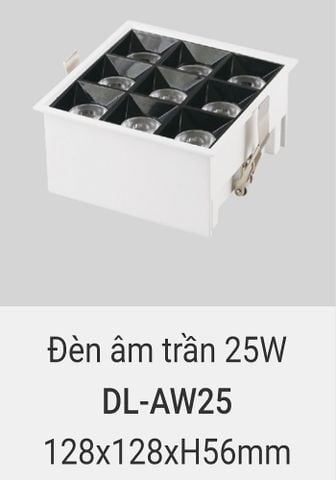 Đèn led downlight âm trần vuông vinaled 25w DL AW25 