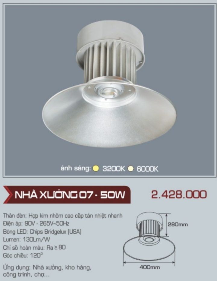 ĐÈN LED NHÀ XƯỞNG ANFACO NHÀ XƯỞNG 07 LED 50W