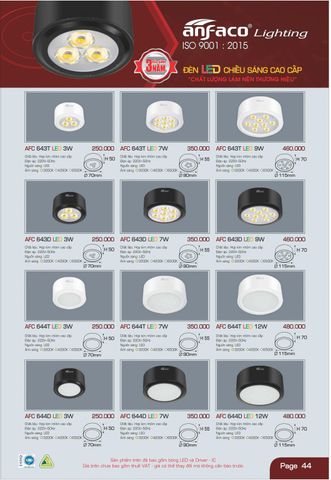  ĐÈN LED ỐP TRẦN ANFACO AFC 634T LED 3W,  AFC 634T LED 7W,  AFC 634T LED 9W, AFC 634D LED 3W,  AFC 634D LED 7W,  AFC 634D LED 9W, AFC 644T LED 3W,  AFC 644T LED 7W,  AFC 644T LED 12W, AFC 644D LED 3W,  AFC 644D LED 7W,  AFC 644D LED 12W 