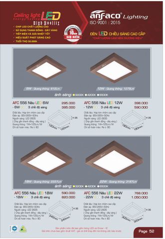  ĐÈN LED ỐP TRẦN ANFACO AFC556 NÂU LED 6W / AFC 556 NÂU LED 6W, AFC556 NÂU LED 12W / AFC 556 NÂU LED 12W, AFC556 NÂU LED 18W / AFC 556 NÂU LED 18W, AFC556 NÂU LED 22W / AFC 556 NÂU LED 22W 