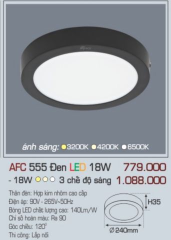  Đèn led ốp trần anfaco afc 555 đen led 18w 