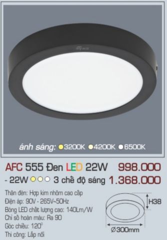  Đèn led ốp trần anfaco afc 555 đen led 22w 