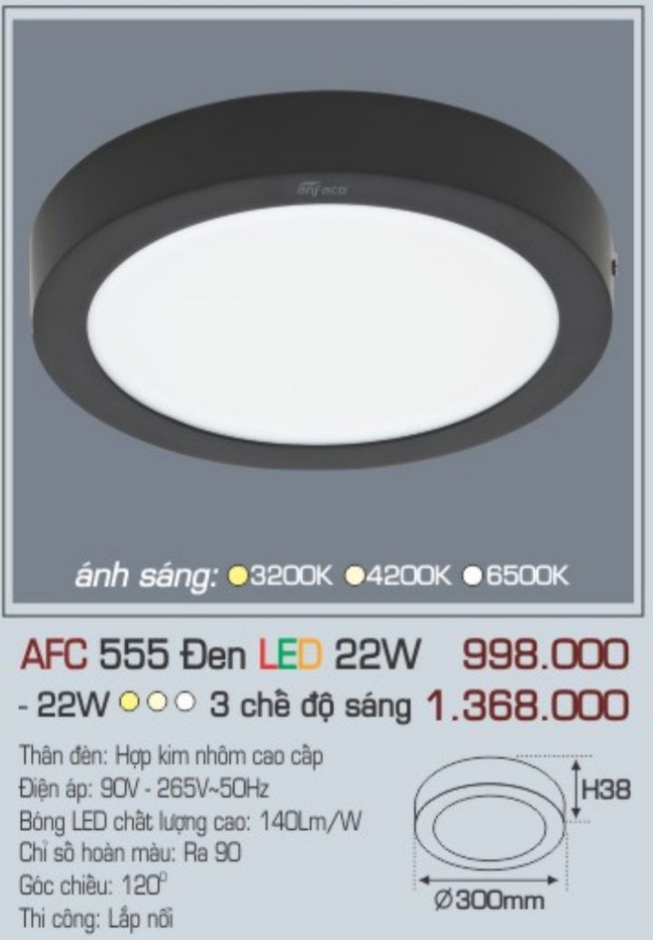 Đèn led ốp trần anfaco afc 555 đen led 22w