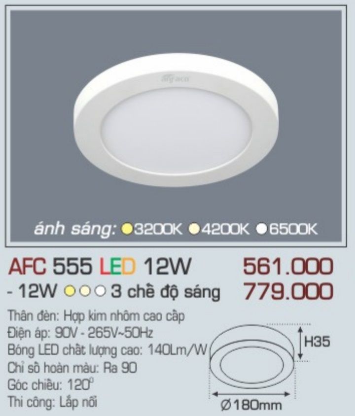 Đèn led ốp trần anfaco afc 555 led 12w