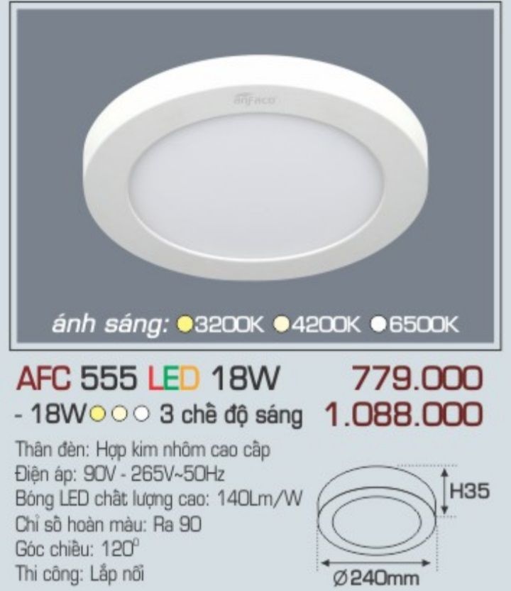 Đèn led ốp trần anfaco afc 555 led 18w