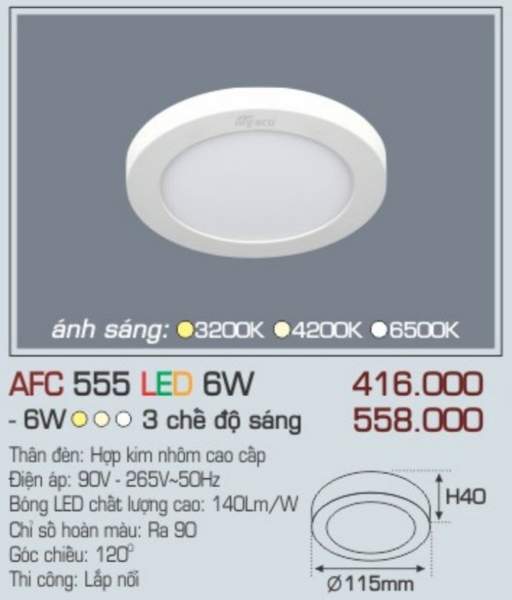 Đèn led ốp trần anfaco afc 555 led 6w